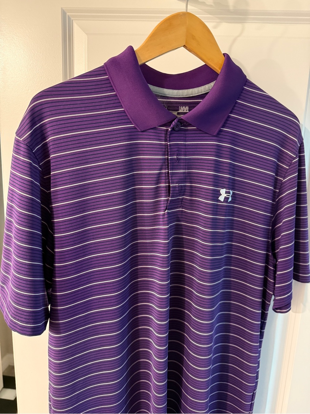Under Armour Purple Striped Polo with White Accent Logo